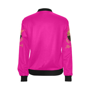 #MASKON# Hot Pink Bomber Jacket for Women (Model H36)