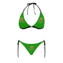 #Rossolini1# Stamp Green Buckle Front Halter Bikini Swimsuit (Model S08)