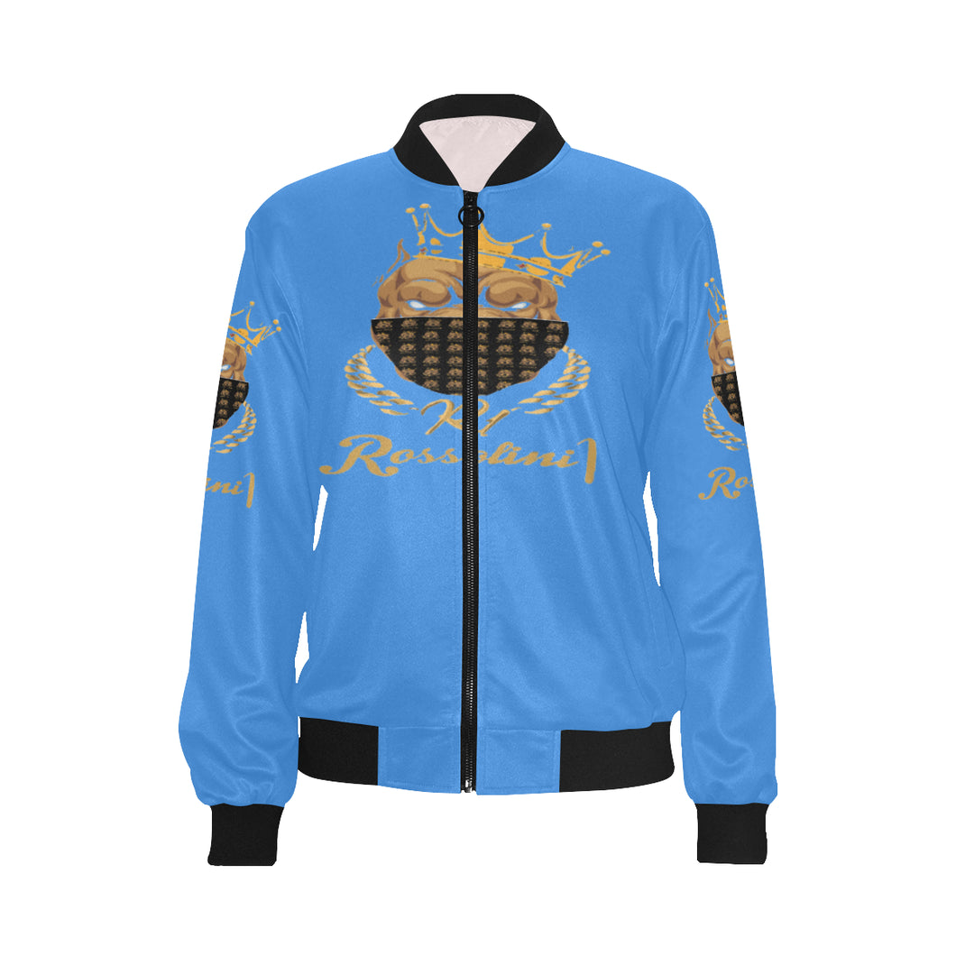 #MASKON# Blue Bomber Jacket for Women (Model H36)