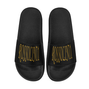 #Rossolini1# Gold Black Men's Slide Sandals/Large Size (Model 057)