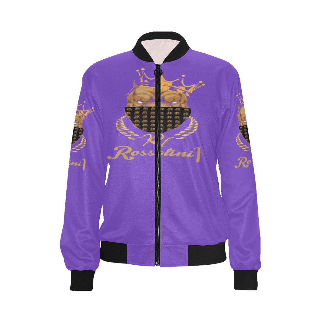 #MASKON# Purple Bomber Jacket for Women (Model H36)