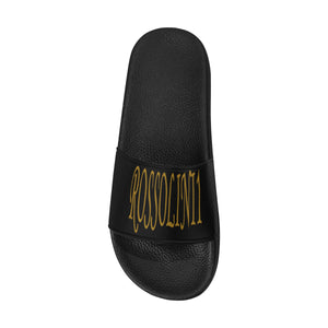 #Rossolini1# Gold Black Men's Slide Sandals/Large Size (Model 057)