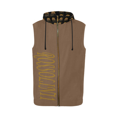 #Rossolini1# Brown Sleeveless Zip Up Hoodie for Men (Model H16)