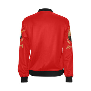 #MASKON# Red Bomber Jacket for Women (Model H36)