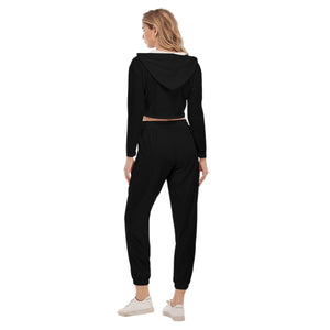 Rossolini1 Black Women's Crop Hoodie Sports Sets