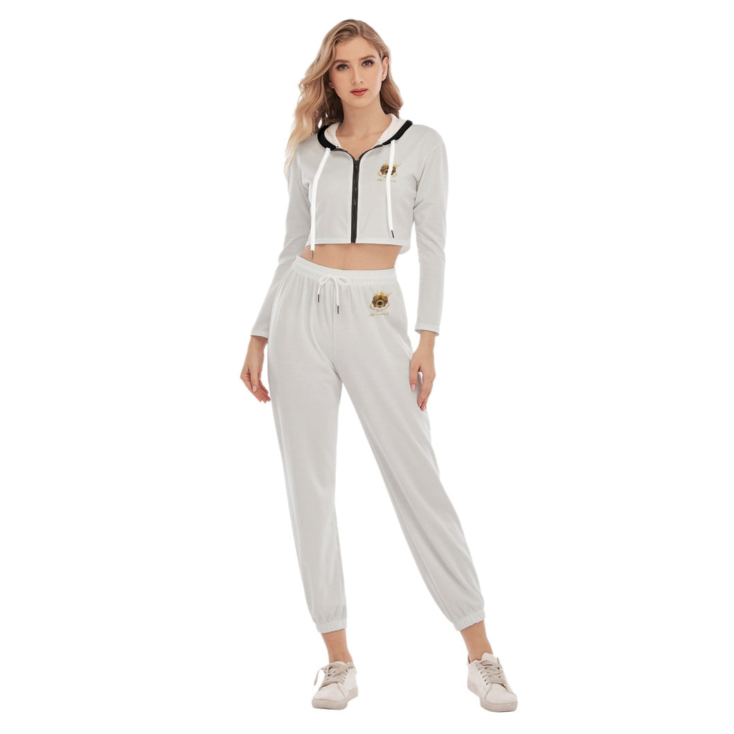 Rossolini1 White Women's Crop Hoodie Sports Sets