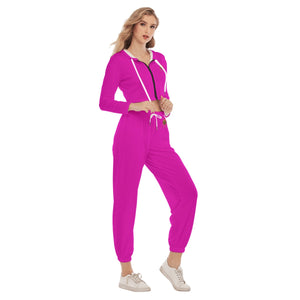 Rossolini1 Hot Pink Women's Crop Hoodie Sports Sets