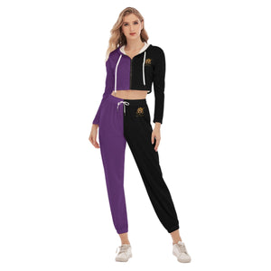 Rossolini1  Purple/Black Women's Crop Hoodie Sports Sets