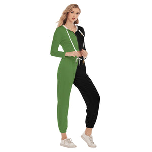 Rossolini1  Grass Green/Black Women's Crop Hoodie Sports Sets