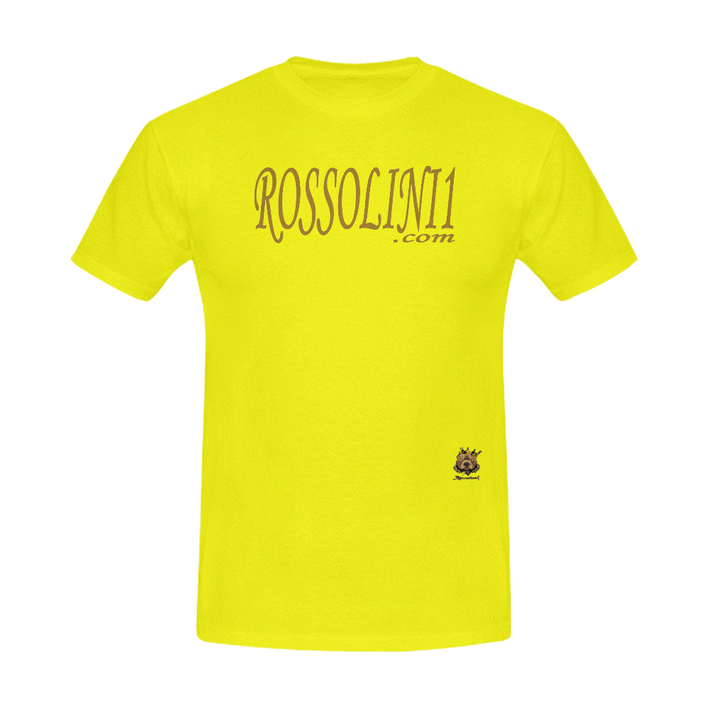 yellow shirt with white writing