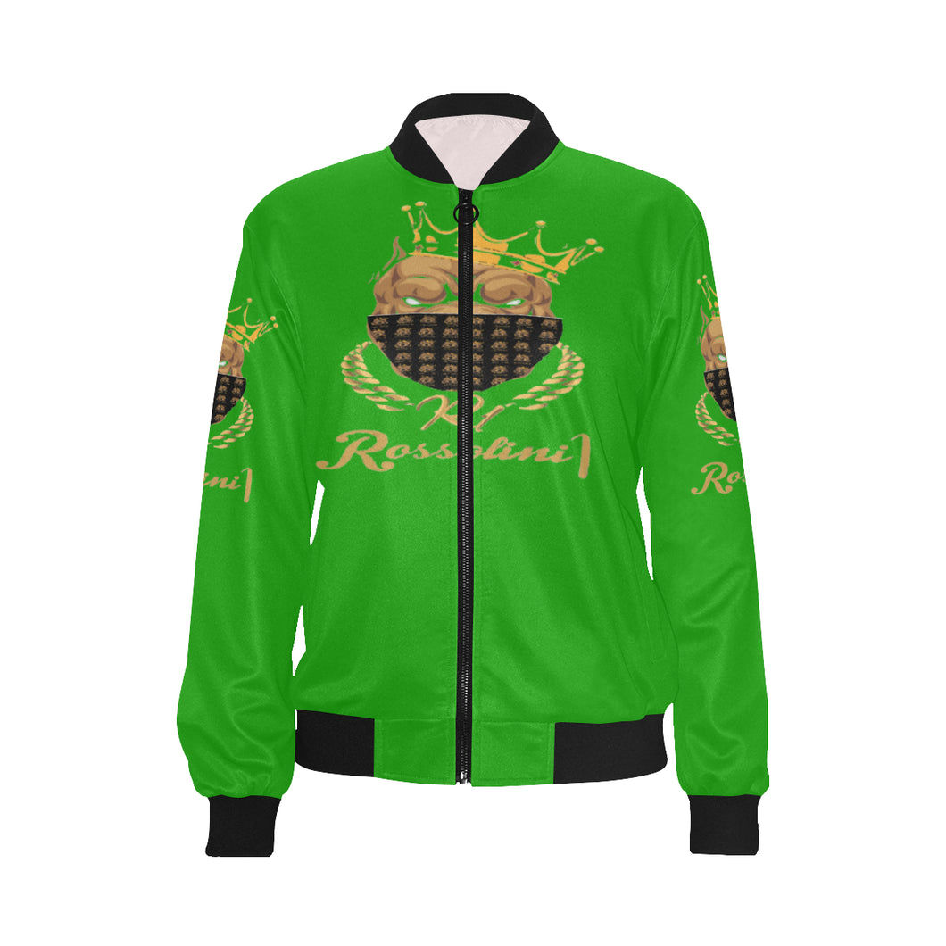 #MASKON# Green Bomber Jacket for Women (Model H36)