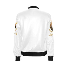 #MASKON# White Bomber Jacket for Women (Model H36)