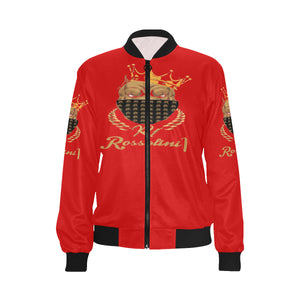 #MASKON# Red Bomber Jacket for Women (Model H36)