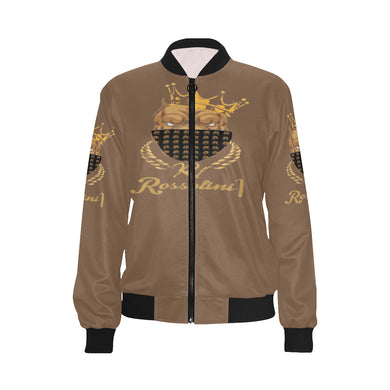 #MASKON# Brown Bomber Jacket for Women (Model H36)