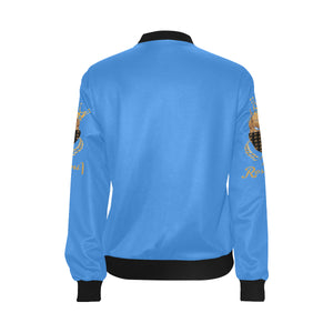 #MASKON# Blue Bomber Jacket for Women (Model H36)