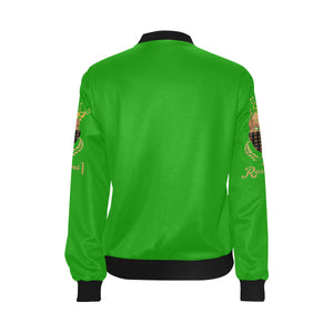 #MASKON# Green Bomber Jacket for Women (Model H36)