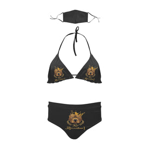 #Rossolini1# Charcoal Stringy Selvedge Bikini Set with Mouth Mask (S11)