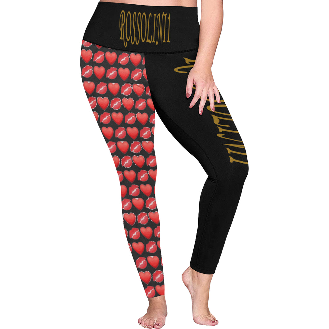 #Rossolini1# TheName LIPS and HEARTS Plus Size High Waist Leggings (Model L44)