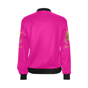 #MASKOFF# Hot Pink Bomber Jacket for Women (Model H36)