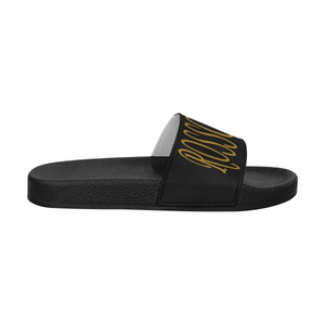 #Rossolini1# Gold Black Men's Slide Sandals/Large Size (Model 057)