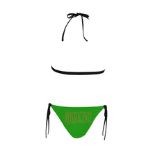 #Rossolini1# Stamp Green Buckle Front Halter Bikini Swimsuit (Model S08)