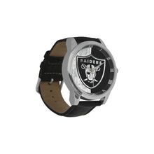 #Rossolini1# Raiders Silver/Black Men's Leather Strap Large Dial Watch(Model 213)