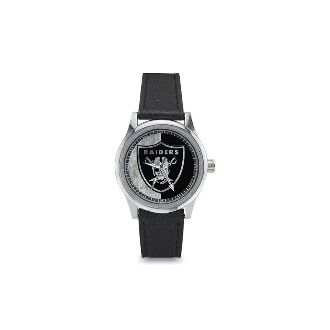 #Rossolini1# Raiders Silver/Black Kid's Stainless Steel Leather Strap Watch(Model 208)